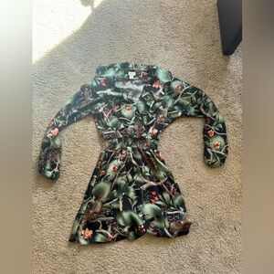 Green silky mini dress with ruffles